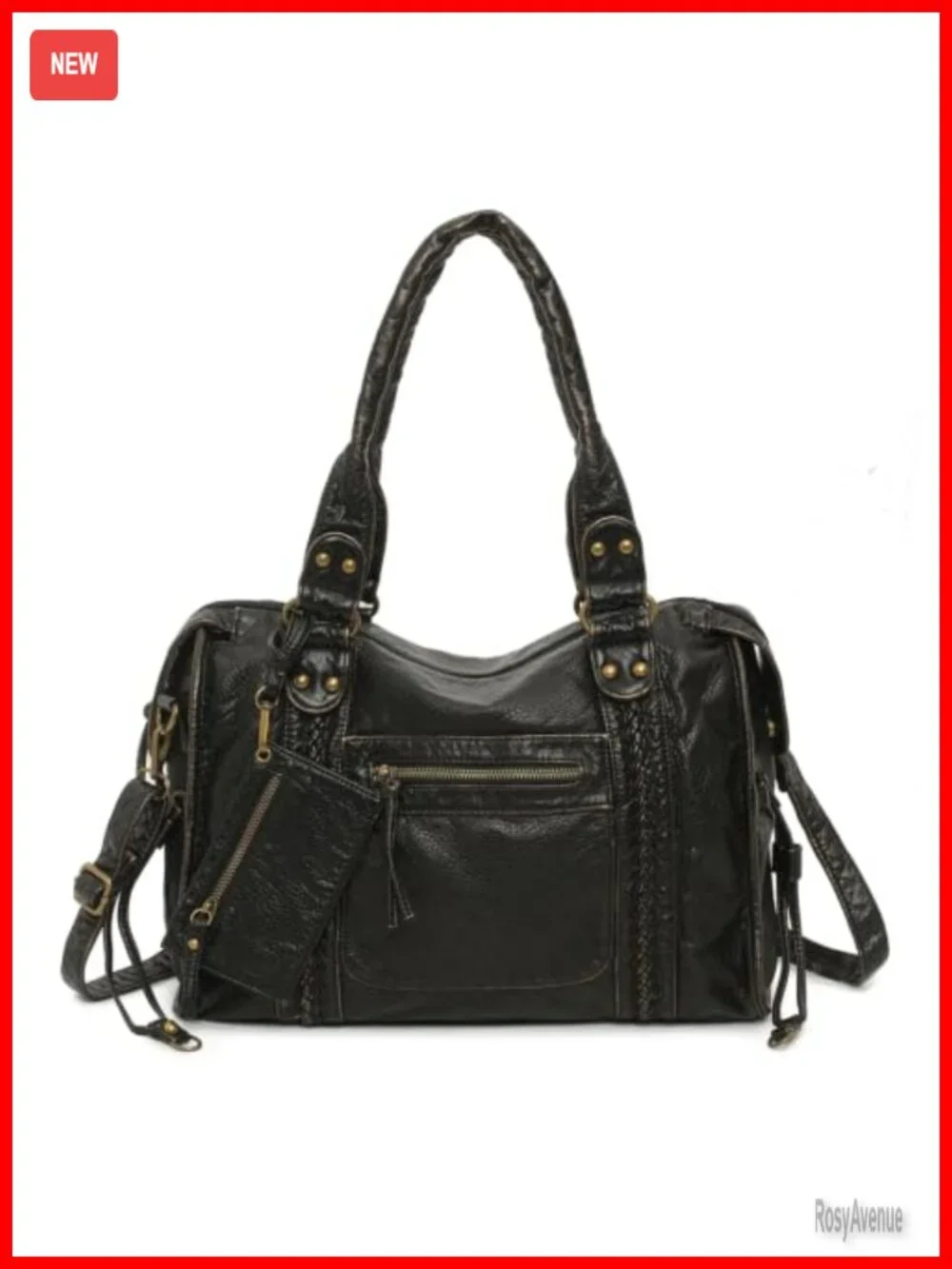 Vegan Leather Hobo Shoulder Bag, Y2K Distressed Tote